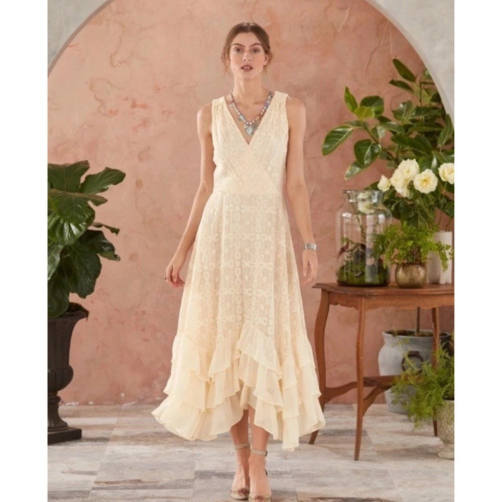 Sundance Champs De Fleur Dress Ivory Floral Lace Midi XL